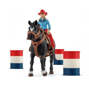 Schleich Farm World Barrel Racing avec une cowgirl 42576